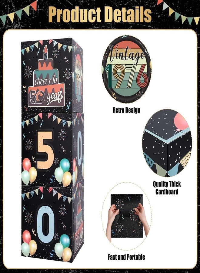 APUDWN 3 Pcs 50th Birthday Decorations Boxes Old Back in 1976 Balloons Boxes Party Supplies Vintage Happy 50 Birthday Cardboard Boxes for Men Women Retro Fifty Year Old Party Decor - Image 4