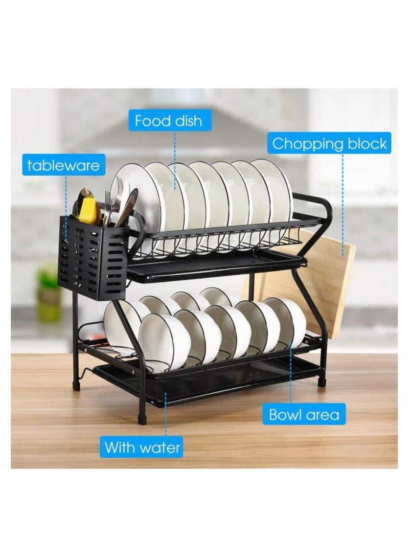 Stainless Steel 2 Tier Black Dish Rack - 53 cm Elegant Design and Excellent Capacity for Drying Dishes  - Image 2