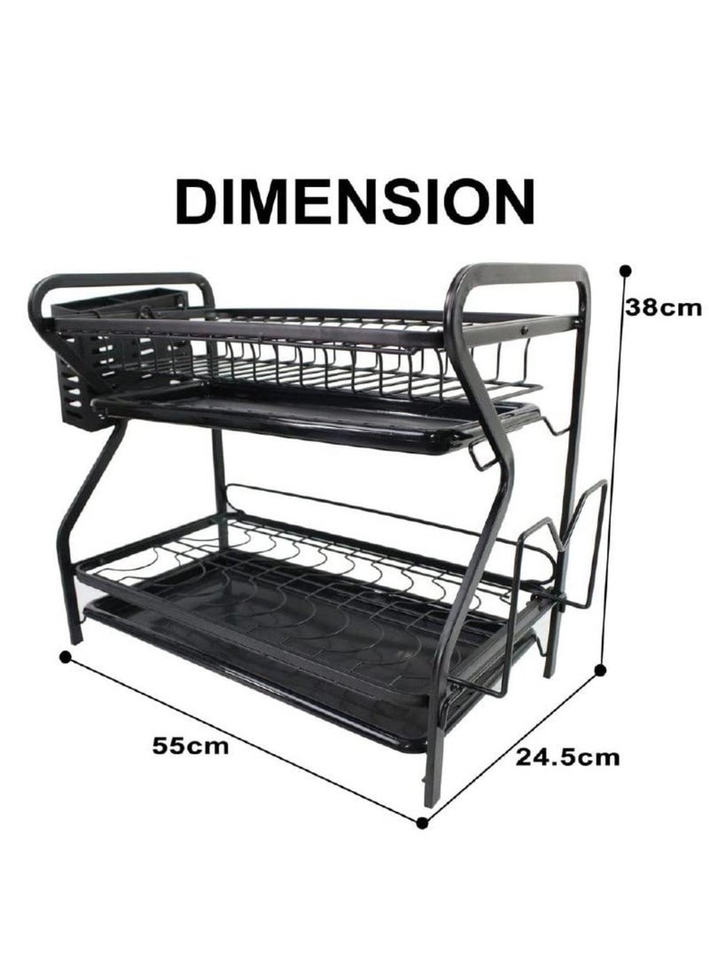 Stainless Steel 2 Tier Black Dish Rack - 53 cm Elegant Design and Excellent Capacity for Drying Dishes  - Image 4