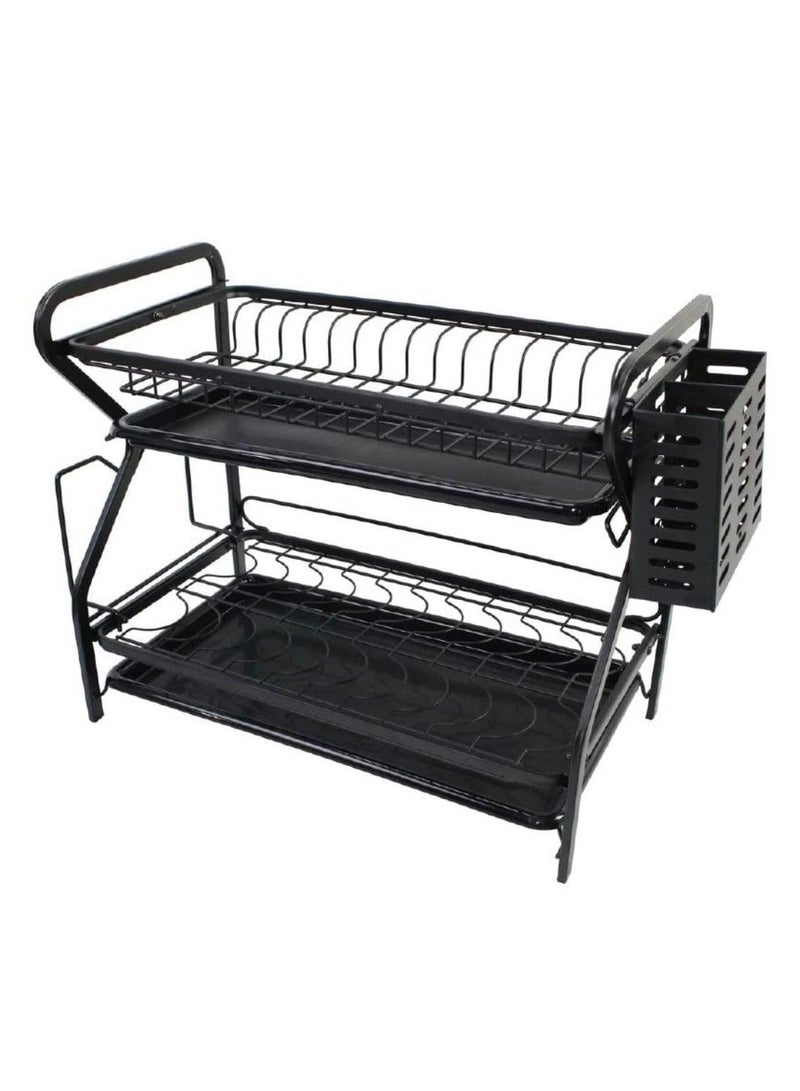 Stainless Steel 2 Tier Black Dish Rack - 53 cm Elegant Design and Excellent Capacity for Drying Dishes  - Image 1