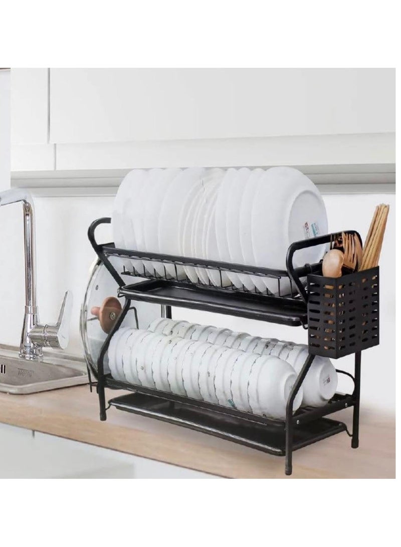 Stainless Steel 2 Tier Black Dish Rack - 53 cm Elegant Design and Excellent Capacity for Drying Dishes  - Image 3