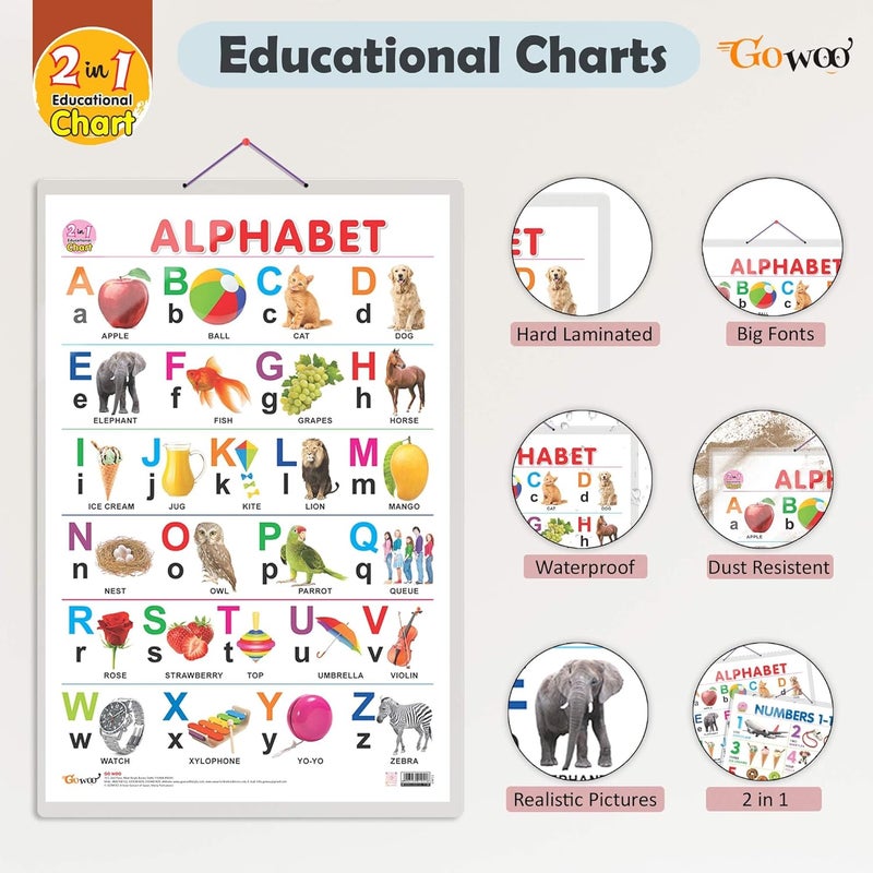 GoWoo 2 IN 1 ALPHABET AND NUMBER 1-10, 2 IN 1 NUMBER & FRACTIONS AND MATHS KEYWORDS, 2 IN 1 COLOURS AND SHAPES, 2 IN 1 GOOD HABITS AND ACTION WORDS, 2 IN 1 STORY CHART BENNY IS ANGRY AND BENNY IS JEALOUS, 2 IN 1 STORY CHART BENNY IS BORED AND BENNY IS LONELY, 2 IN 1 STORY CHART BENNY IS SAD AND BENNY IS SHY, 2 IN 1 STORY CHART BENNY LEARNS TO LOVE PLANTS AND BENNY SAVES THE TREE, 2 IN 1 STORY CHART BENNY LEARNS ABOUT POLLUTION AND BENNY LEARNS NOT TO LITTER| combos of 10 hard laminated charts - Image 2