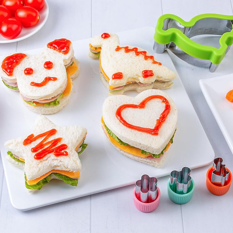 Kimfead Sandwich Cutters for Kids Lunch 12 Pcs, Cookie Cutters Set, Vegetable Fruit Cutters Shapes, Stainless Steel Biscuit Cutters, Dinosaur Mouse Heart Star - Image 3