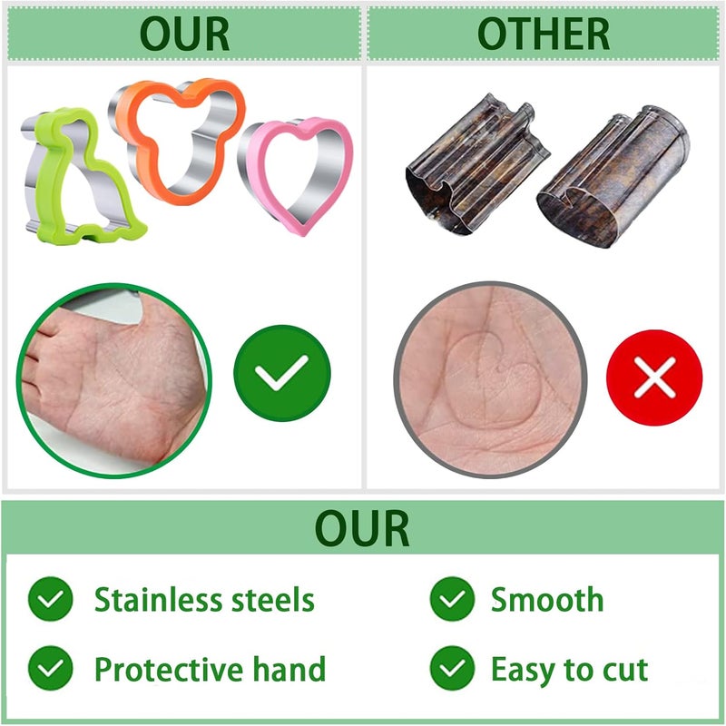 Kimfead Sandwich Cutters for Kids Lunch 12 Pcs, Cookie Cutters Set, Vegetable Fruit Cutters Shapes, Stainless Steel Biscuit Cutters, Dinosaur Mouse Heart Star - Image 4