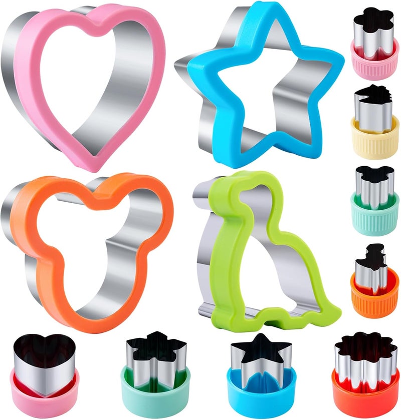 Kimfead Sandwich Cutters for Kids Lunch 12 Pcs, Cookie Cutters Set, Vegetable Fruit Cutters Shapes, Stainless Steel Biscuit Cutters, Dinosaur Mouse Heart Star - Image 1