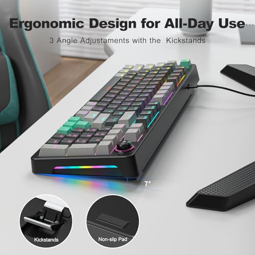 GEEZER Mechanical Gaming Keyboard with LED Backlit, Blue Switch, Volume Knob, 96 Keys Full Size Compact USB Wired Computer Keyboards for Office Windows Laptop PC & Mac Gamer - Grey & Black - Image 5