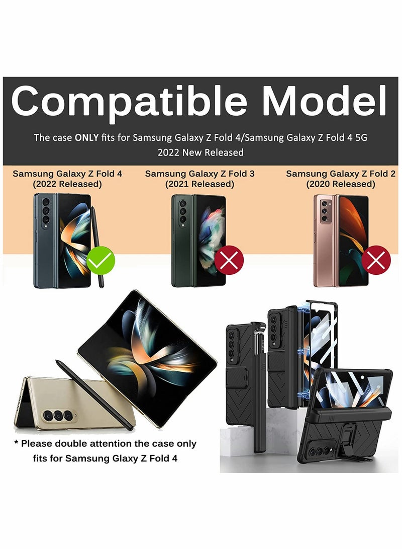 SOLARAE Compatible Samsung Galaxy Z Fold 4 Case with Pen Holder, Built-in Tempered Glass Screen Protector, Adjustable Kickstand, and All-Inclusive Magnetic Hinged Protection (Black) - Image 3