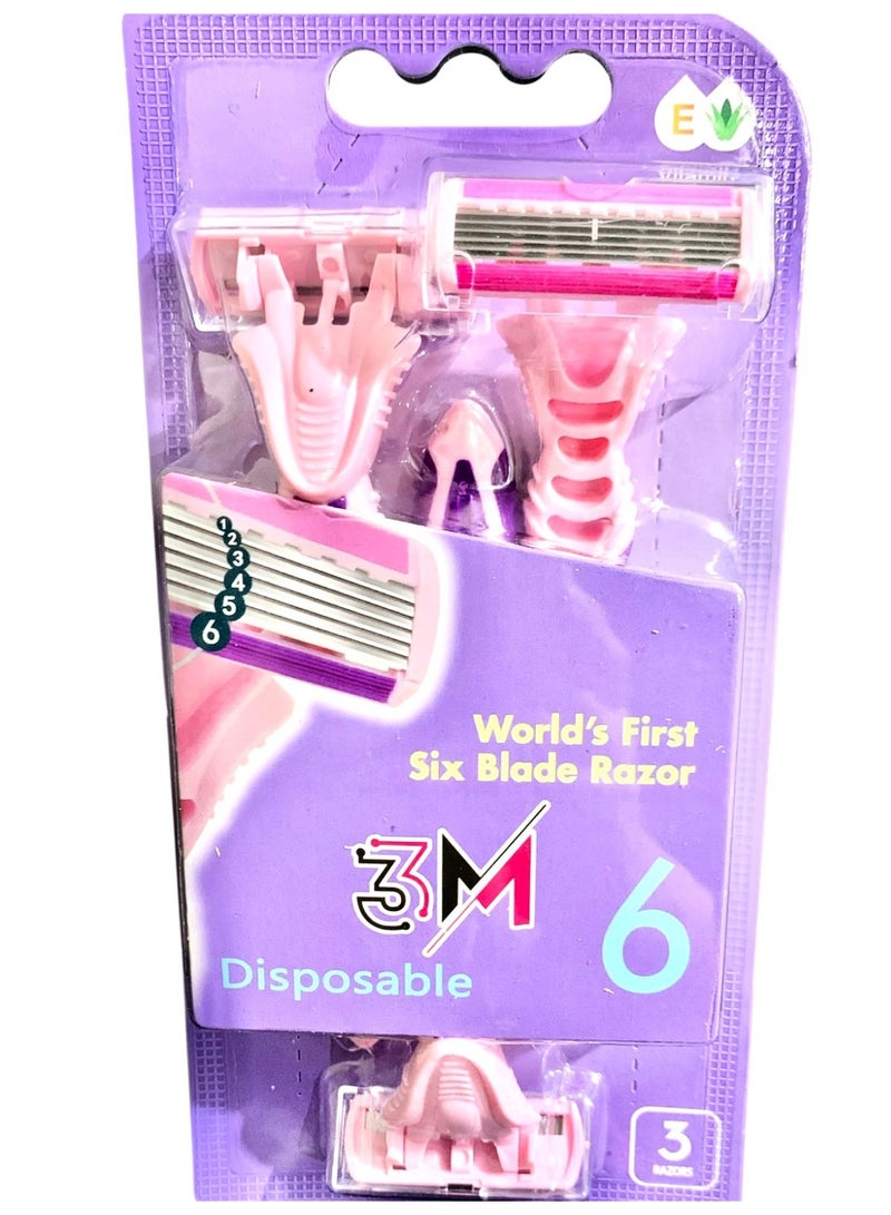 3M Disposable World First Six Blade Razoe (3 Razor)