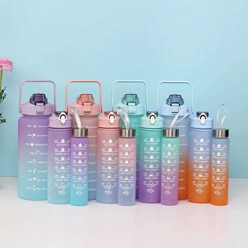 NYRWANA Water Bottle, Water Bottle for Office, Plastic Water Bottle for Girls, BPA-Free Leak Proof Bottle, Motivational Sipper Bottle Set of 3, Diwali Gifts (Orange & Blue) - Image 5