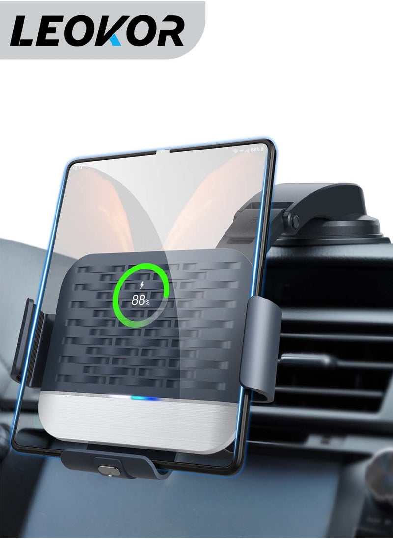 LEOKOR - Dual Coils Wireless Car Charger,for Sam sung Galaxy Z Fold 5/4/3/2,Fast Charging Phone Car Mount,Auto-Clamping Air Vent Dashboard Car Phone Holder,for Galaxy Z Fold/Note - Image 1