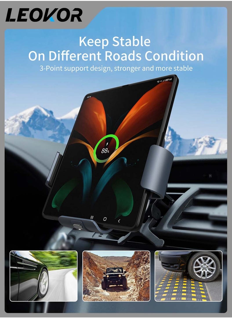 LEOKOR - Dual Coils Wireless Car Charger,for Sam sung Galaxy Z Fold 5/4/3/2,Fast Charging Phone Car Mount,Auto-Clamping Air Vent Dashboard Car Phone Holder,for Galaxy Z Fold/Note - Image 1