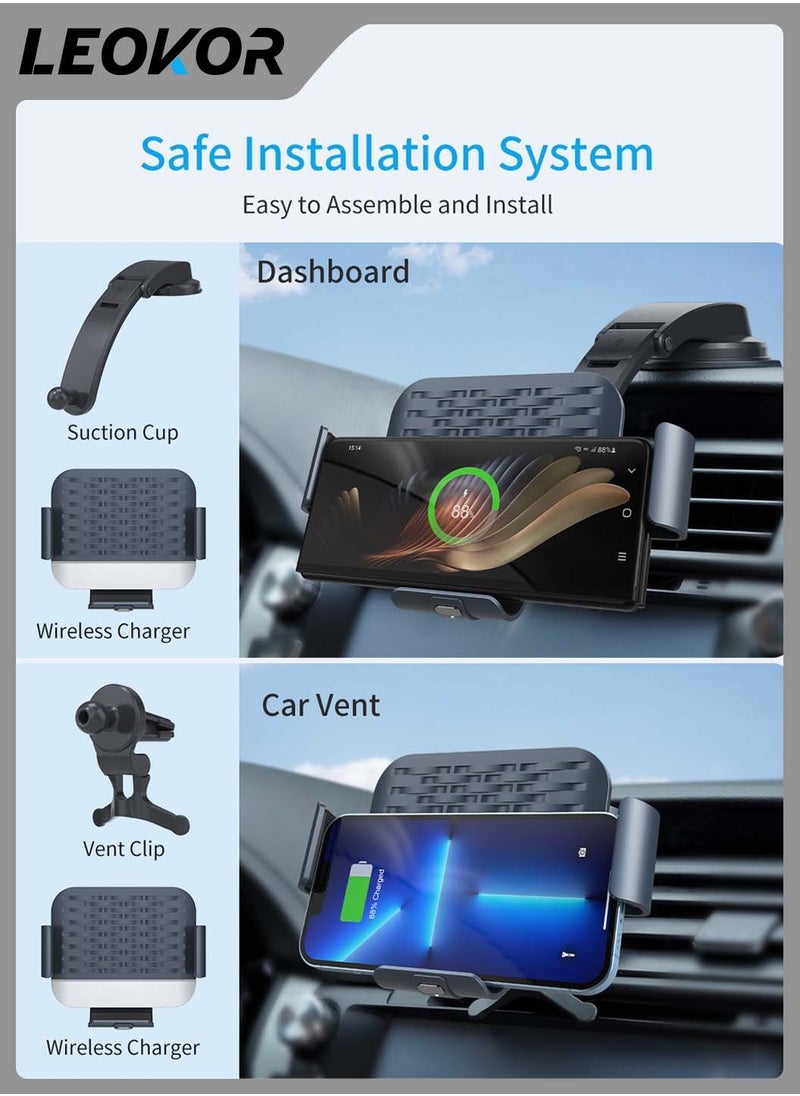 LEOKOR - Dual Coils Wireless Car Charger,for Sam sung Galaxy Z Fold 5/4/3/2,Fast Charging Phone Car Mount,Auto-Clamping Air Vent Dashboard Car Phone Holder,for Galaxy Z Fold/Note - Image 1