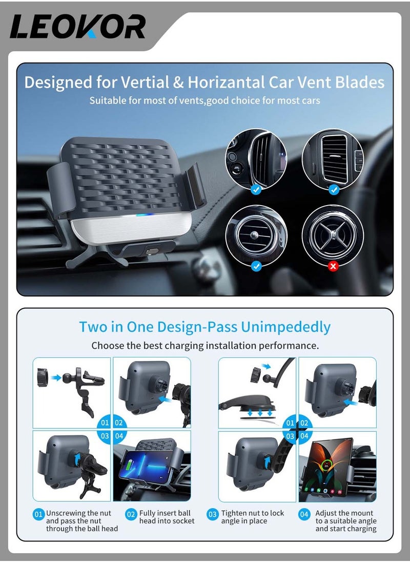 LEOKOR - Dual Coils Wireless Car Charger,for Sam sung Galaxy Z Fold 5/4/3/2,Fast Charging Phone Car Mount,Auto-Clamping Air Vent Dashboard Car Phone Holder,for Galaxy Z Fold/Note - Image 1