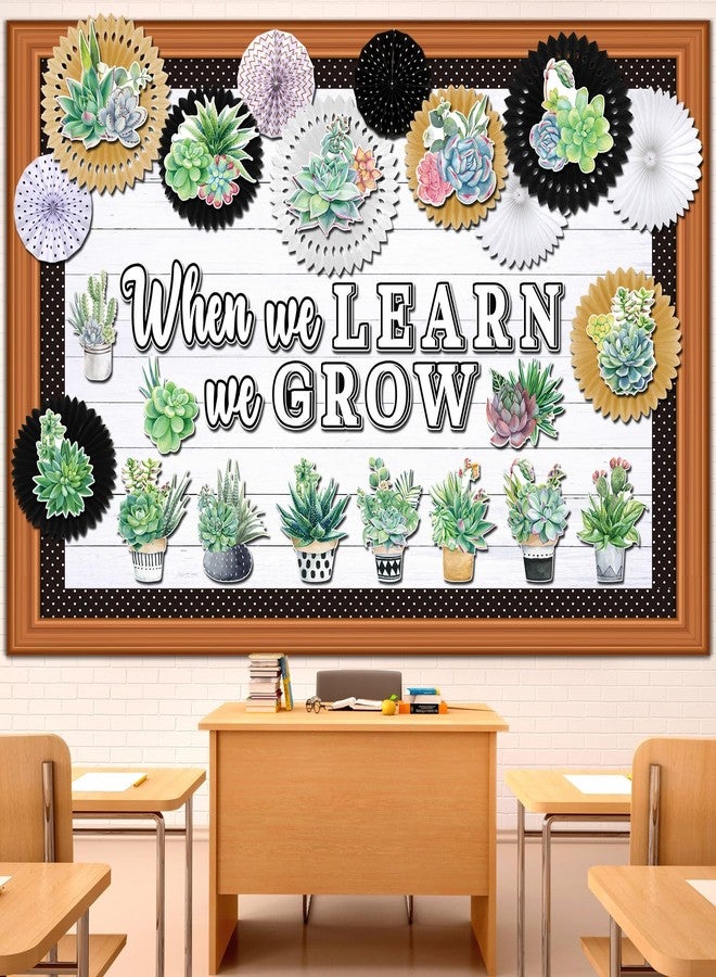 Qilery 66 Pcs Succulents Potted Bulletin Board Set Plant Bulletin Board Cutouts Black Dot Bulletin Board Border Paper Fans Classroom Decoration for Back to School Chalkboard Wall - Image 1