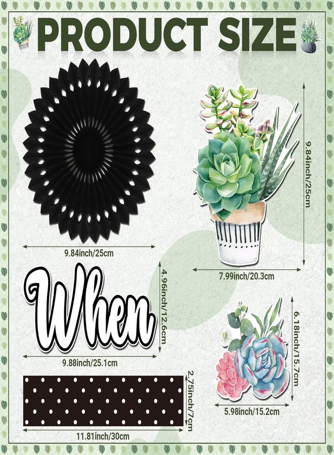Qilery 66 Pcs Succulents Potted Bulletin Board Set Plant Bulletin Board Cutouts Black Dot Bulletin Board Border Paper Fans Classroom Decoration for Back to School Chalkboard Wall - Image 2
