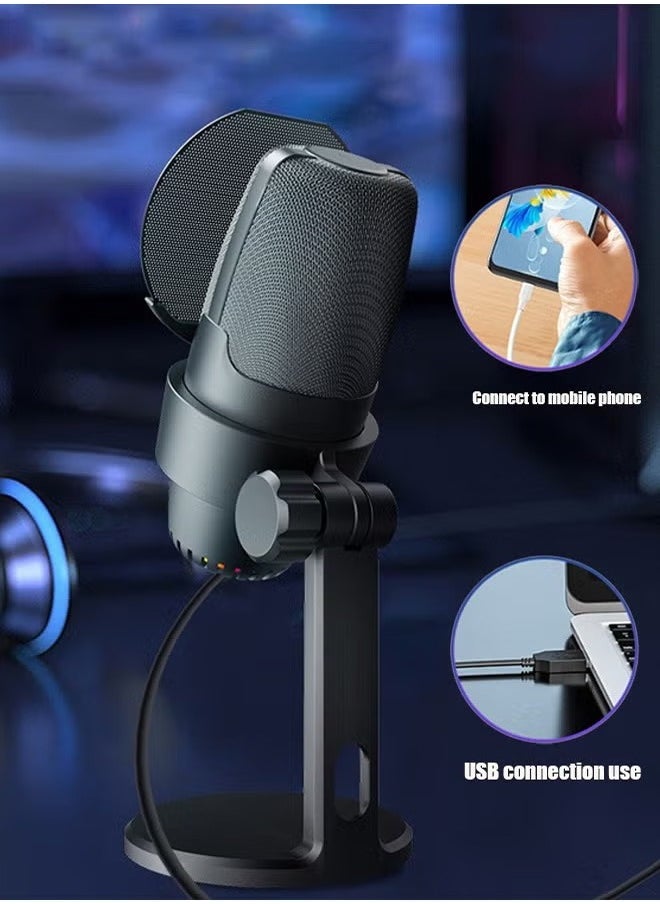 Generic - Multifunctional RGB Voice Microphone, , Streaming, Condenser Mic with Quick Mute, , Pop Filter, RGB Indicator, Shock Mount, Rotate gain button, Recording Video Conference Singing Cell Phone Live Streaming（Black） - Image 1