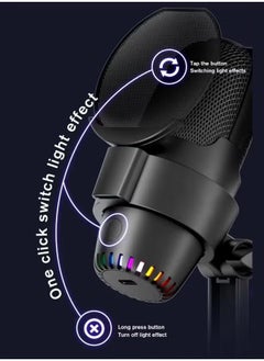 Generic Multifunctional RGB Voice Microphone, , Streaming, Condenser Mic with Quick Mute, , Pop Filter, RGB Indicator, Shock Mount, Rotate gain button, Recording Video Conference Singing Cell Phone Live Streaming（Black）  - Image 3