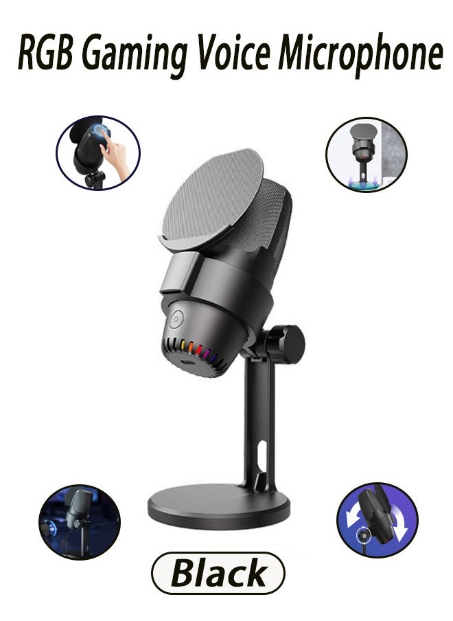 Generic Multifunctional RGB Voice Microphone, , Streaming, Condenser Mic with Quick Mute, , Pop Filter, RGB Indicator, Shock Mount, Rotate gain button, Recording Video Conference Singing Cell Phone Live Streaming（Black）  - Image 1