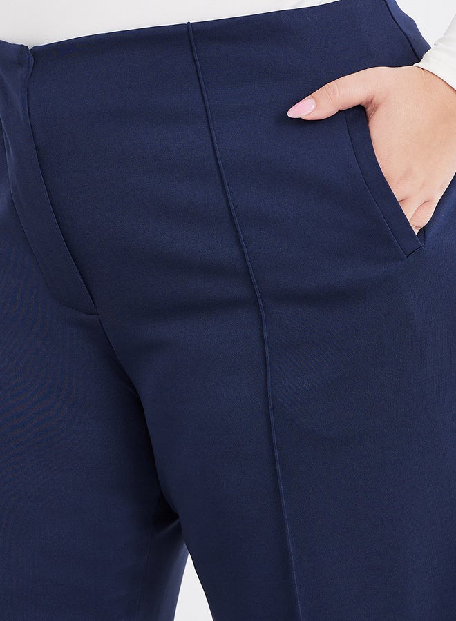 Styli Plus Navy Blue Wide Leg Pants with Pintuck Detail - Image 3