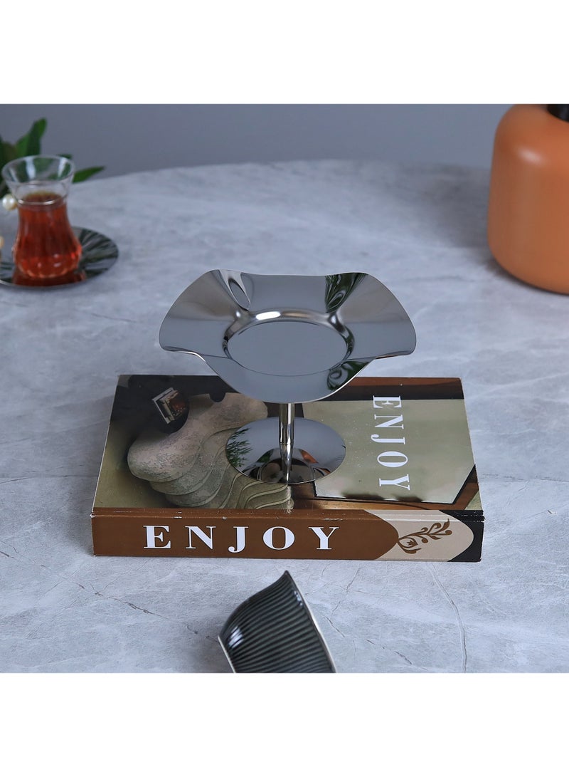 AL Hadaya Mall Luxury Stainless Steel Serving Plate with Elegant Stand - Image 1