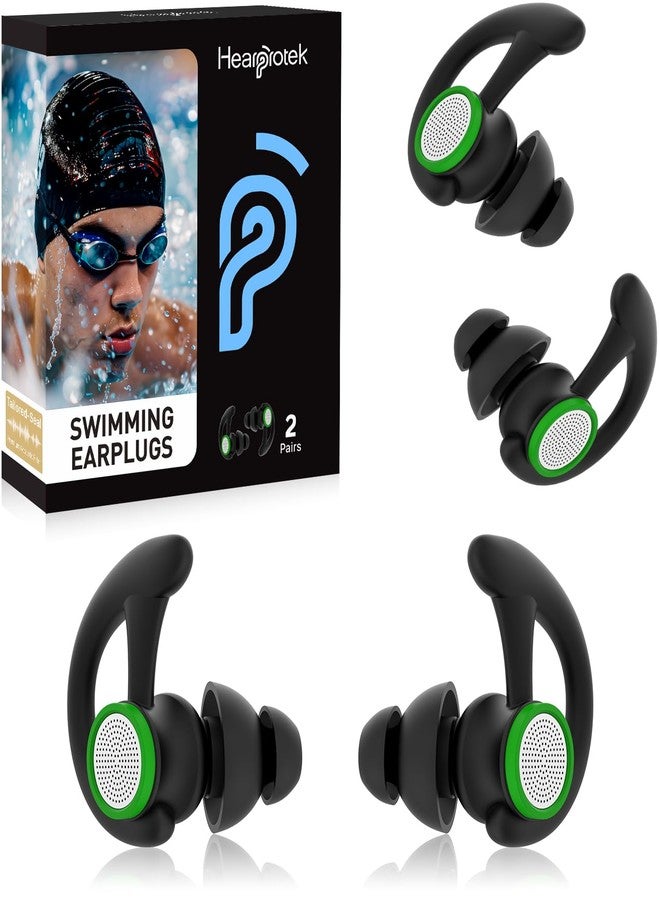 Hearprotek Ear Plugs for Swimming – 2 Pairs Soft Silicone Reusable Waterproof Earplugs for Adults & Men Women, Custom Fit for Swimmers Ear, Pool, Beach, Snorkeling, Surfing, Kickboard Training(Black) - Image 1
