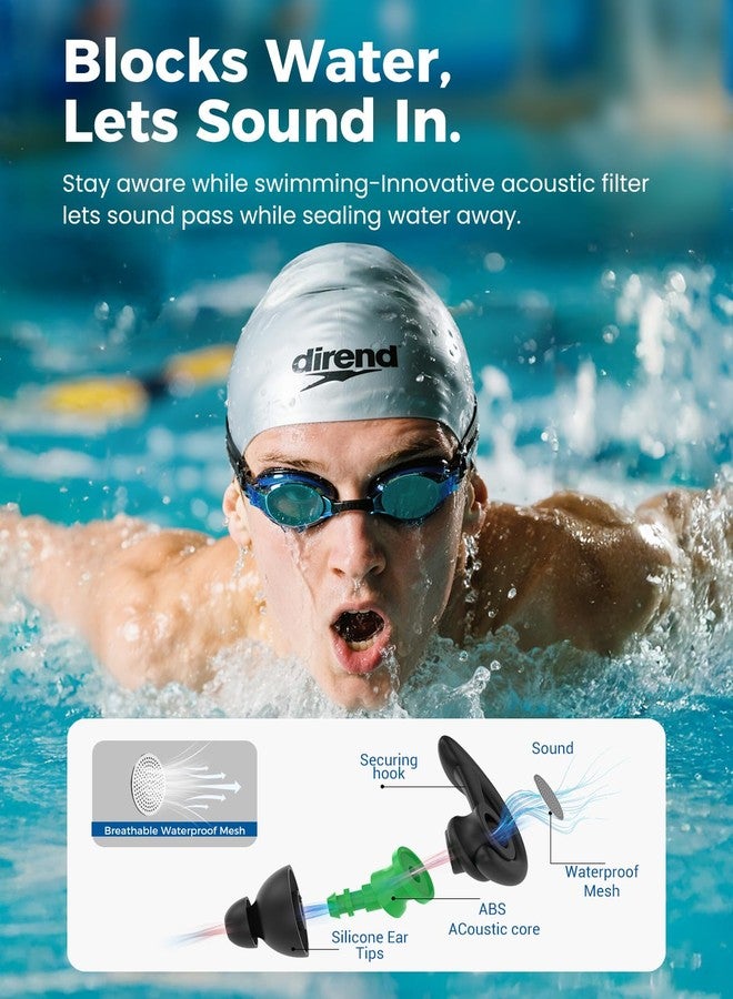 Hearprotek Ear Plugs for Swimming – 2 Pairs Soft Silicone Reusable Waterproof Earplugs for Adults & Men Women, Custom Fit for Swimmers Ear, Pool, Beach, Snorkeling, Surfing, Kickboard Training(Black) - Image 2