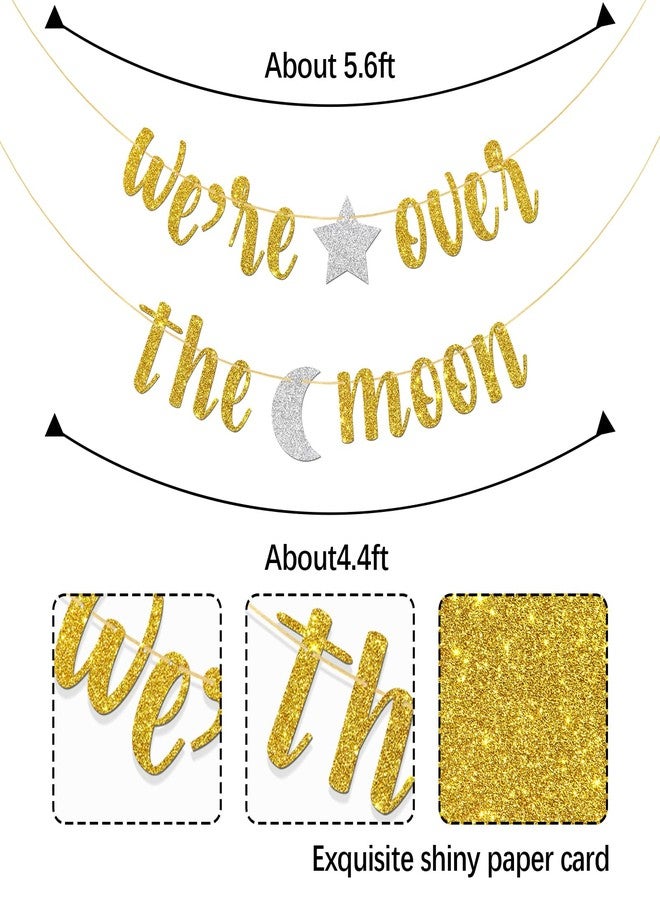 MonMon & Craft We’re Over The Moon Banner/Boy or Girl/Baby Shower/Outer Space Birthday Party Bunting Decorations Supplies - Gold Glitter - Image 4