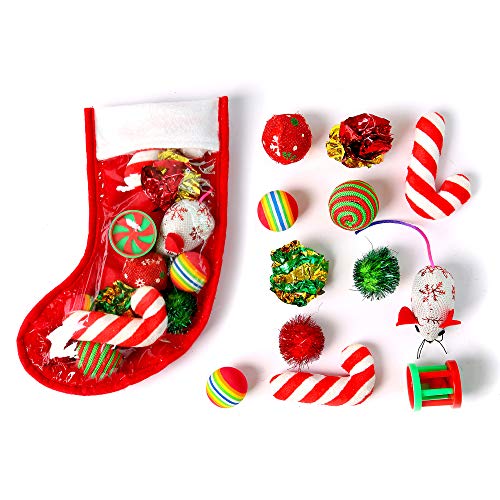 Highland Farms Select Christmas Stocking Cat Gifts Set Cat Toy Filled Kitty Festive Stocking Variety Pack Toy 12 Packs - Image 1