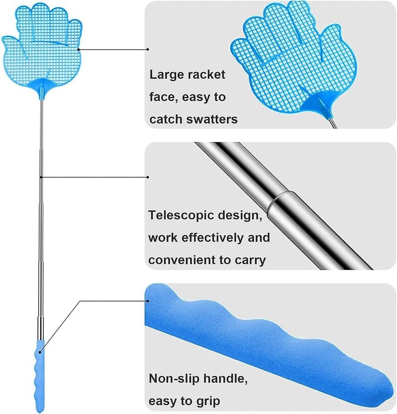 fashion mania 3pcs Retractable Fly Swatters, Durable Plastic Fly Swatter Heavy Set, Practical Retractable Mini Fly Racket with Stainless Steel Rod, Heavy Duty Fly Swatter for Indoors and Outdoors - Image 2