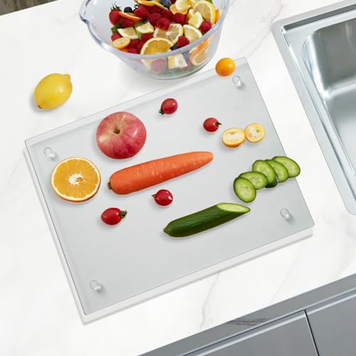 Mymonfif Tempered Glass Cutting Board for Kitchen, Clear Glass Board for Countertop, with Non-Slip Feet, Heat Resistant, Small Size 12x8" 1Pcs - Image 3