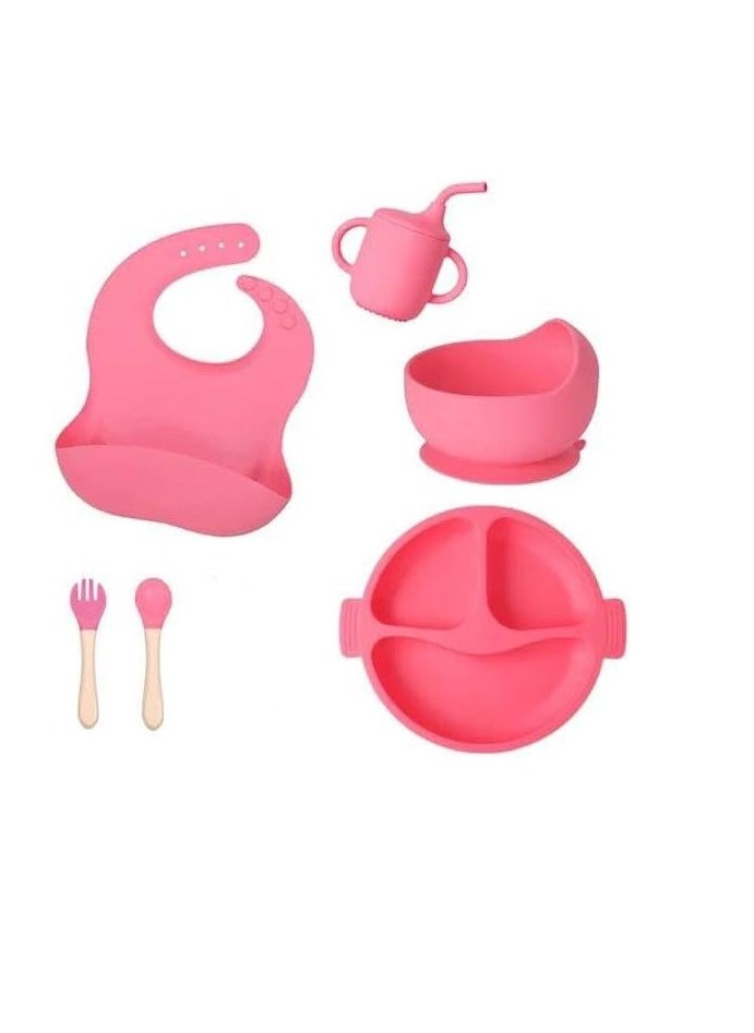 Generic Fantastic-Kids-Toys Silicone Toddler Dinnerware Set, BPA Free Toddler Plate Set with Bib, Divided Plate, Cup, Spoon, Fork, Bowl, 6-Piece Toddler Utensils for Girls and Boys  - Image 1
