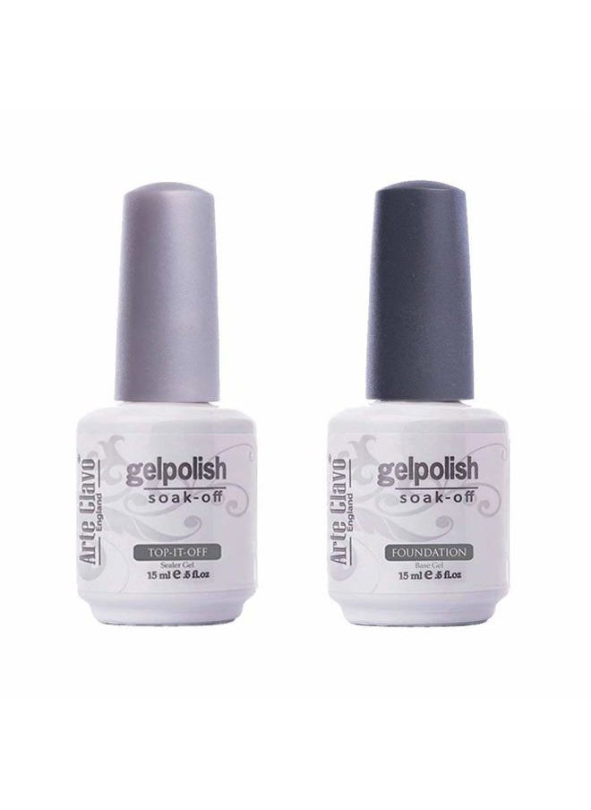 Arte Clavo - 2 Pcs 15ml No Wipe Gel Top Coat and Base Coat Set - Shine Finish and Long Lasting, Soak Off LED Nail Lamp Gel Base Top Coat Finish Nail Art Design Manicure Gifts for Women - Image 1