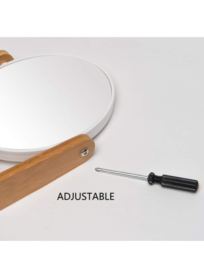 Vanity Makeup Mirror With Natural Bamboo Stand,20cm 1x/3x Magnification Double Sided 360 Degree Swivel Magnifying Mirror,Portable Table Desk Countertop Mirror Bathroom Shaving Make Up Mirror - Image 5