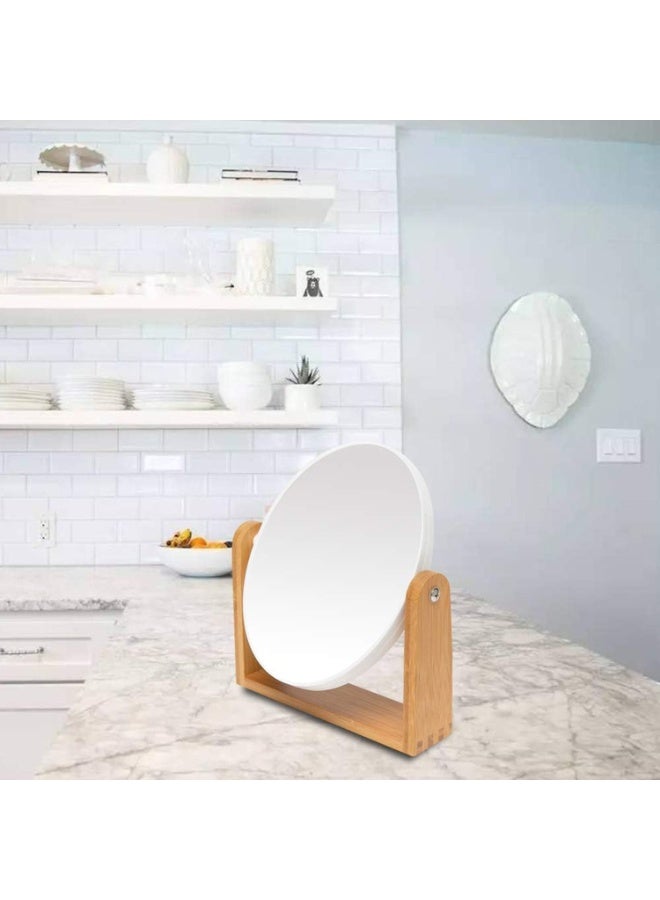 Vanity Makeup Mirror With Natural Bamboo Stand,20cm 1x/3x Magnification Double Sided 360 Degree Swivel Magnifying Mirror,Portable Table Desk Countertop Mirror Bathroom Shaving Make Up Mirror - Image 4