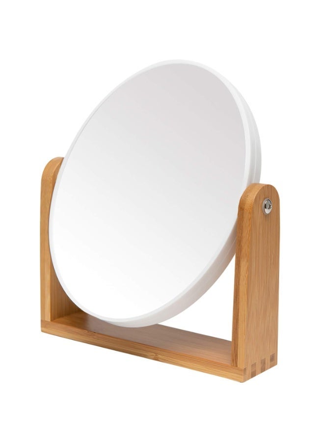 Vanity Makeup Mirror With Natural Bamboo Stand,20cm 1x/3x Magnification Double Sided 360 Degree Swivel Magnifying Mirror,Portable Table Desk Countertop Mirror Bathroom Shaving Make Up Mirror - Image 1