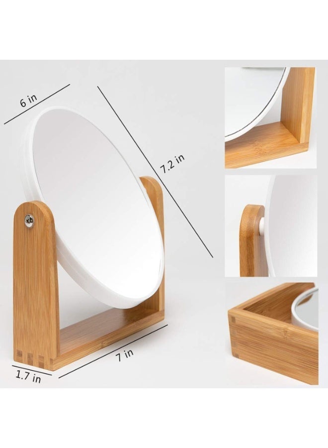 Vanity Makeup Mirror With Natural Bamboo Stand,20cm 1x/3x Magnification Double Sided 360 Degree Swivel Magnifying Mirror,Portable Table Desk Countertop Mirror Bathroom Shaving Make Up Mirror - Image 2