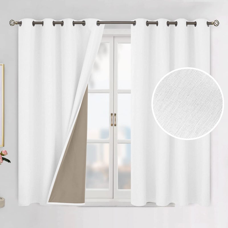 BGment Pure White Blackout Curtains 54 Inch Length for Bedroom 2 Panels Set  Linen Textured Thermal Insulation Soundproof Window Curtain Drapes with Grommet  52 Inch Wide Each Panel - Image 1