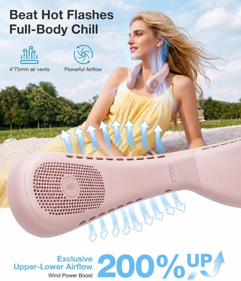 TORRAS COOLiFY Air 2026 Upgraded Neck Fan Air Conditioner, Ultra-Light Portable Fan Rechargeable, Personal Cooling Neck with 3 Modes Fan/Cooler/Heat for Travel, Camping, Outdoor Gift for Women, Pink - Image 4