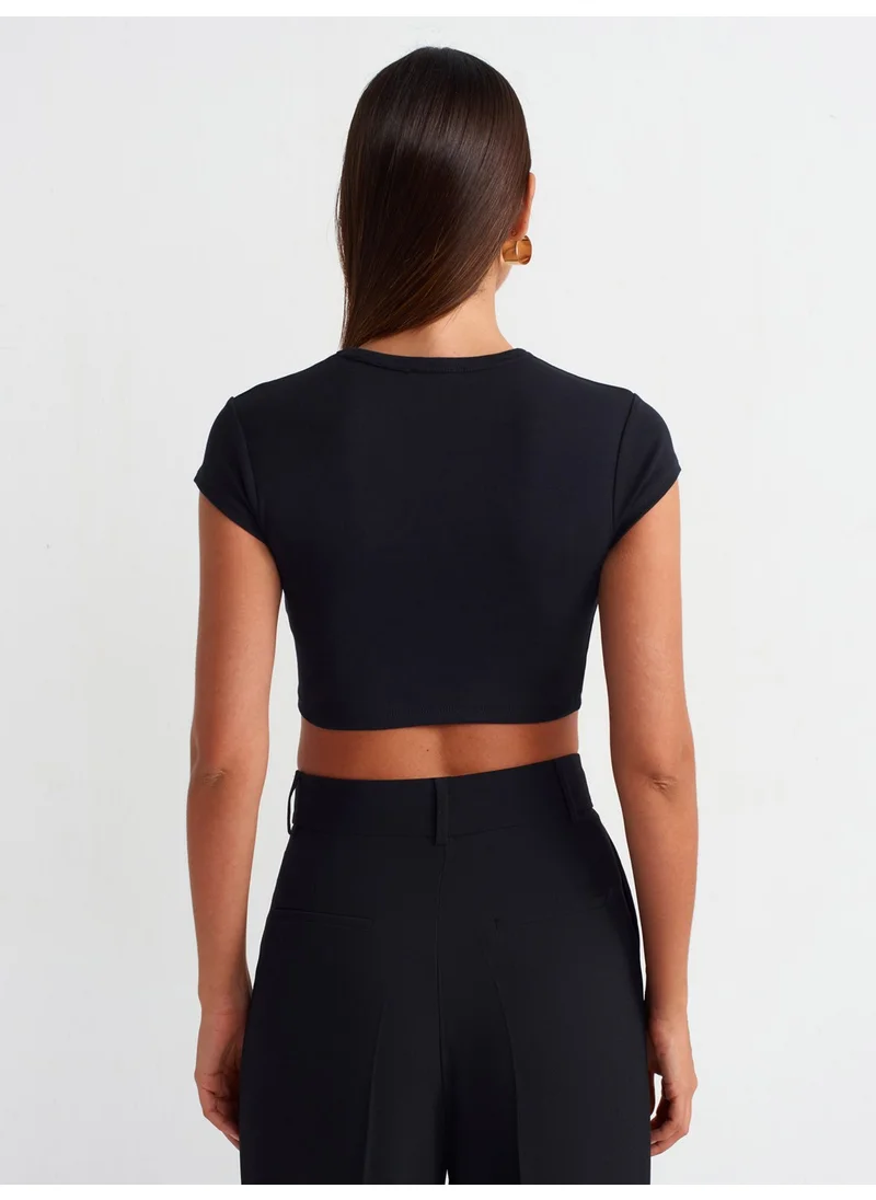 Dilvin 30936 Fitted Crop Top-Black