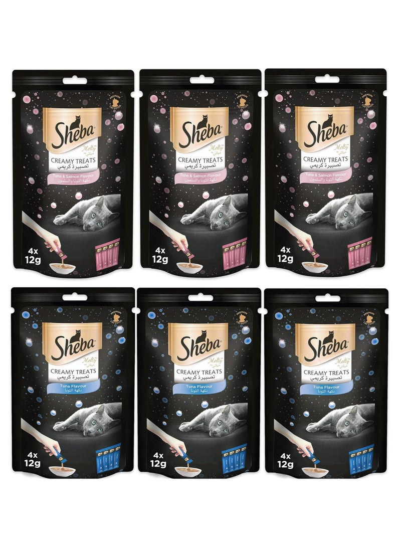 Sheba Creamy Tuna & Salmon Cat Food 4 x 12g Pack of 3+Sheba Melted Cat Food Sheba Tuna Creamy Sauce Wet Premium Hand Feed for special moments so your cat can enjoy this Sheba wet food 4 x 12g Pack of 3