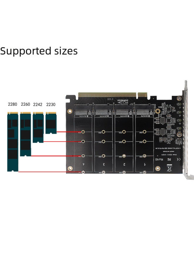 بطاقة توسيع مصفوفة RAID لـ NVMe M.2 M-Key SSD من نوع PCIe x16، محول تقسيم PCIe للوحة الأم - Image 4