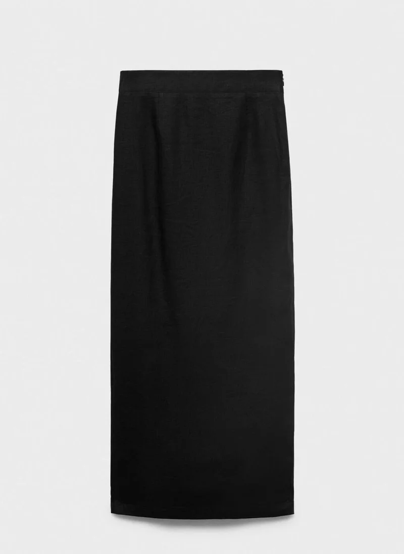 MANGO Linen Pencil Skirt