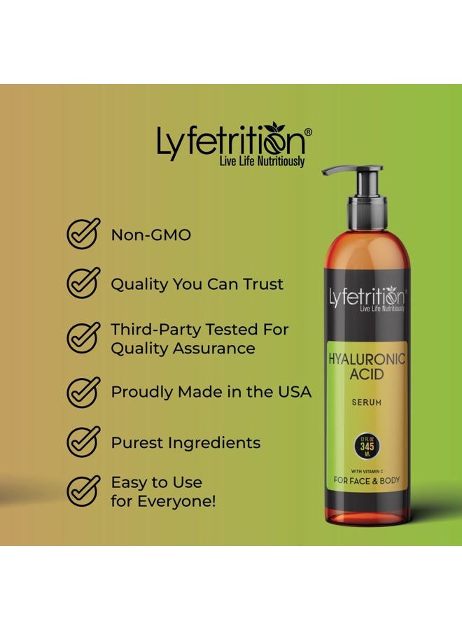 Lyfetrition Hyaluronic Acid Serum for Skin, Moisturizing and Hydrating Serum for All Types of Skin, 100% Natural Face Serum with Vitamin C & Aloe Vera (12 Fl Oz), Clear Serum, (Lyfe7581) - Image 4
