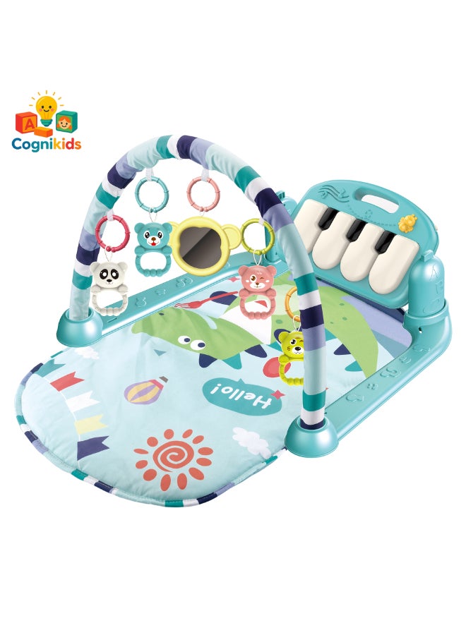 COGNIKIDS سجادة لعب بيانو للأطفال مع لعبة ركل وأضواء - سجادة جيم ناعمة مع موسيقى، جرس معلق ومرآة | سجادة نشاط للأطفال على البطن مع مفاتيح بيانو للأطفال من 0-12 شهر - Image 2