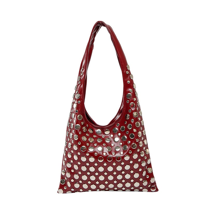 Personalized Trendy Cool Polka Dot Rivet Handbag For Women Motorcycle Bag Versatile Underarm Tote Bag - Image 1