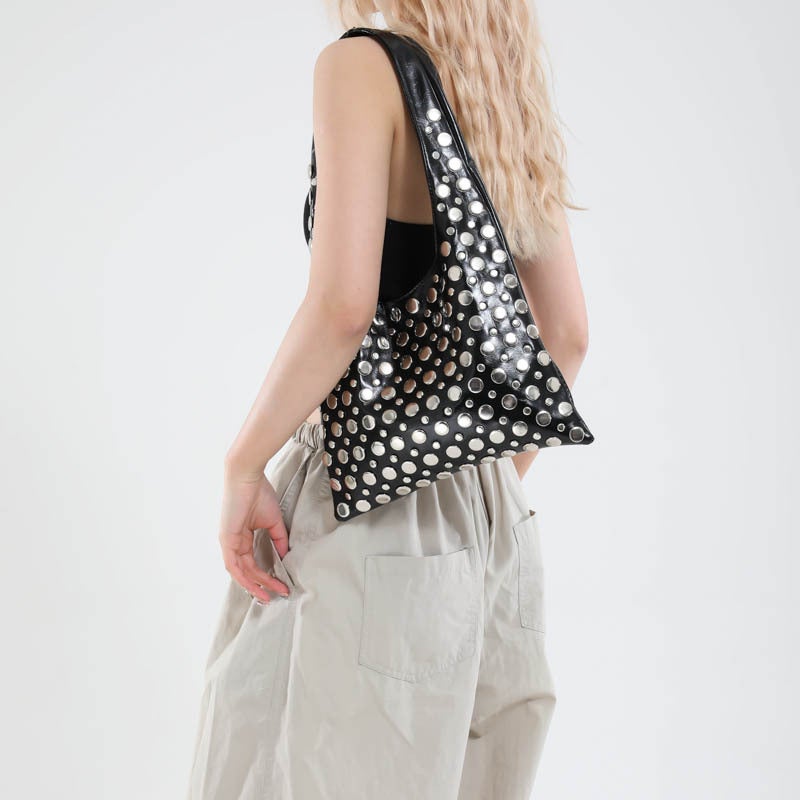 Personalized Trendy Cool Polka Dot Rivet Handbag For Women Motorcycle Bag Versatile Underarm Tote Bag - Image 5