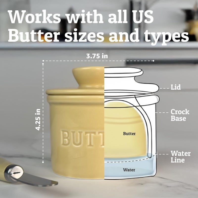 Priority Chef PriorityChef Butter Crock with Lid with Water Line, Ceramic French Butter Dish to Leave On Counter, Khaki - Image 5