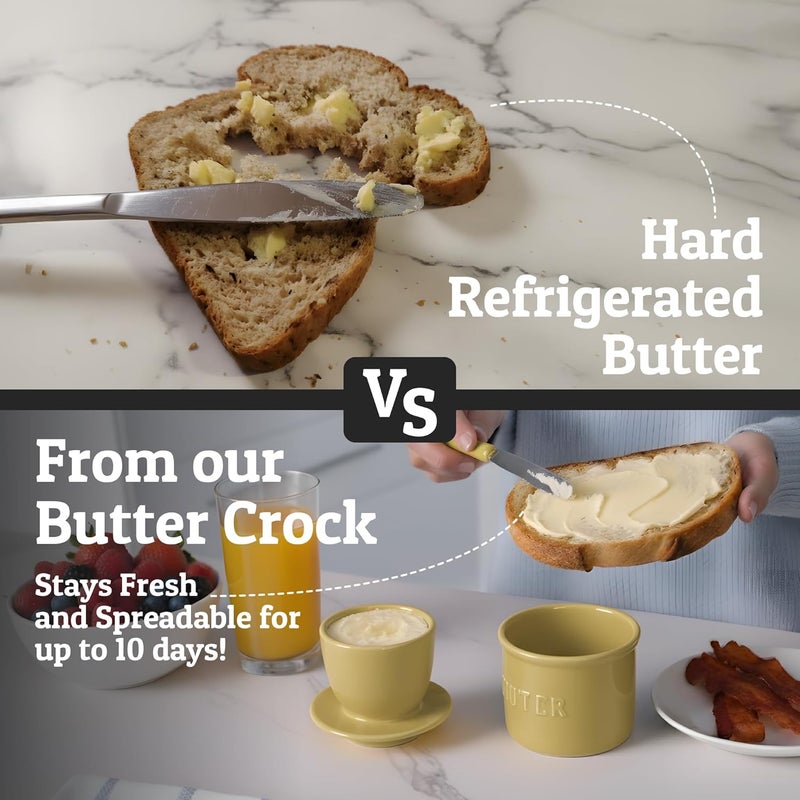 Priority Chef PriorityChef Butter Crock with Lid with Water Line, Ceramic French Butter Dish to Leave On Counter, Khaki - Image 2