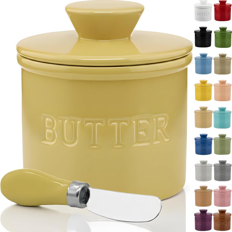 Priority Chef PriorityChef Butter Crock with Lid with Water Line, Ceramic French Butter Dish to Leave On Counter, Khaki - Image 1