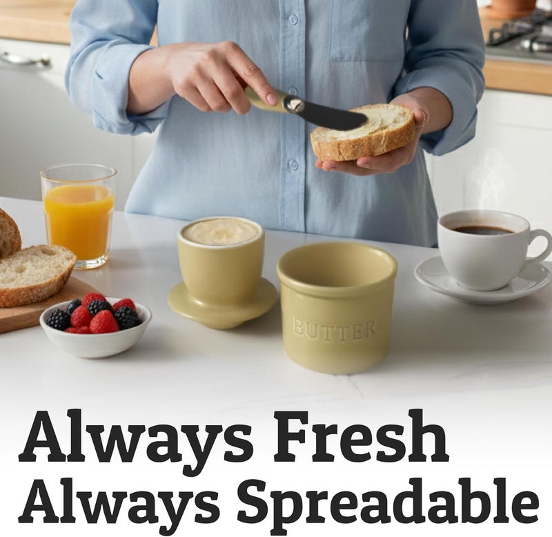Priority Chef PriorityChef Butter Crock with Lid with Water Line, Ceramic French Butter Dish to Leave On Counter, Khaki - Image 4